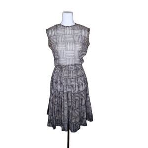 Vintage 50s Sheer Fit & Flare Dress Womens Size S Gray Pleated Sleeveless Pinup